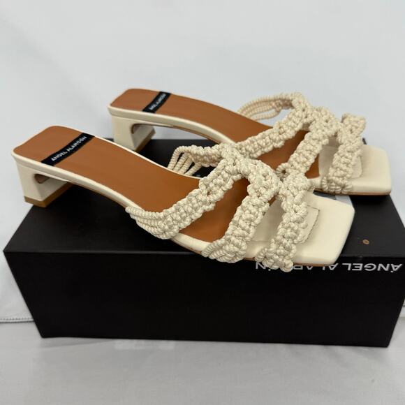 Angel Alarcon Anthropologie Natural Woven Sandals Size 40 EU Mules Kitten Heels - Picture 2 of 7